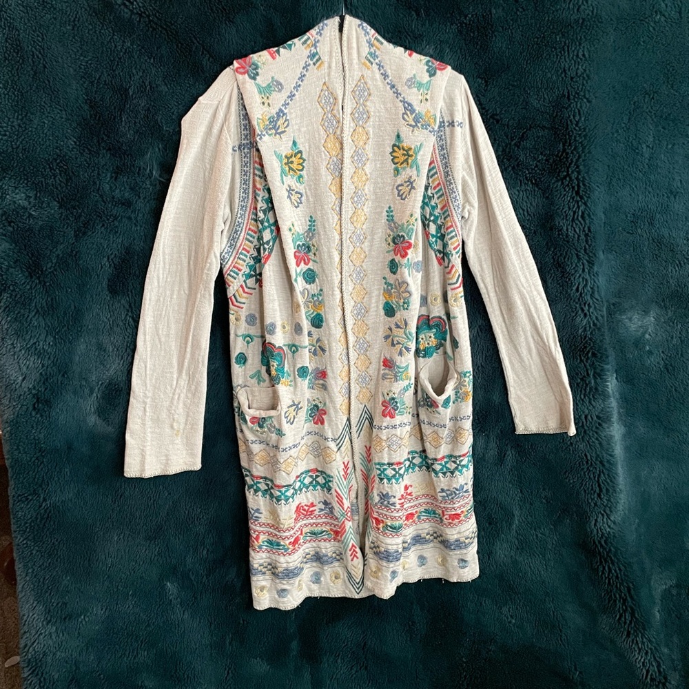 Johnny Was Fenella Kimono Cardigan MEDIUM cream + bright earth tones